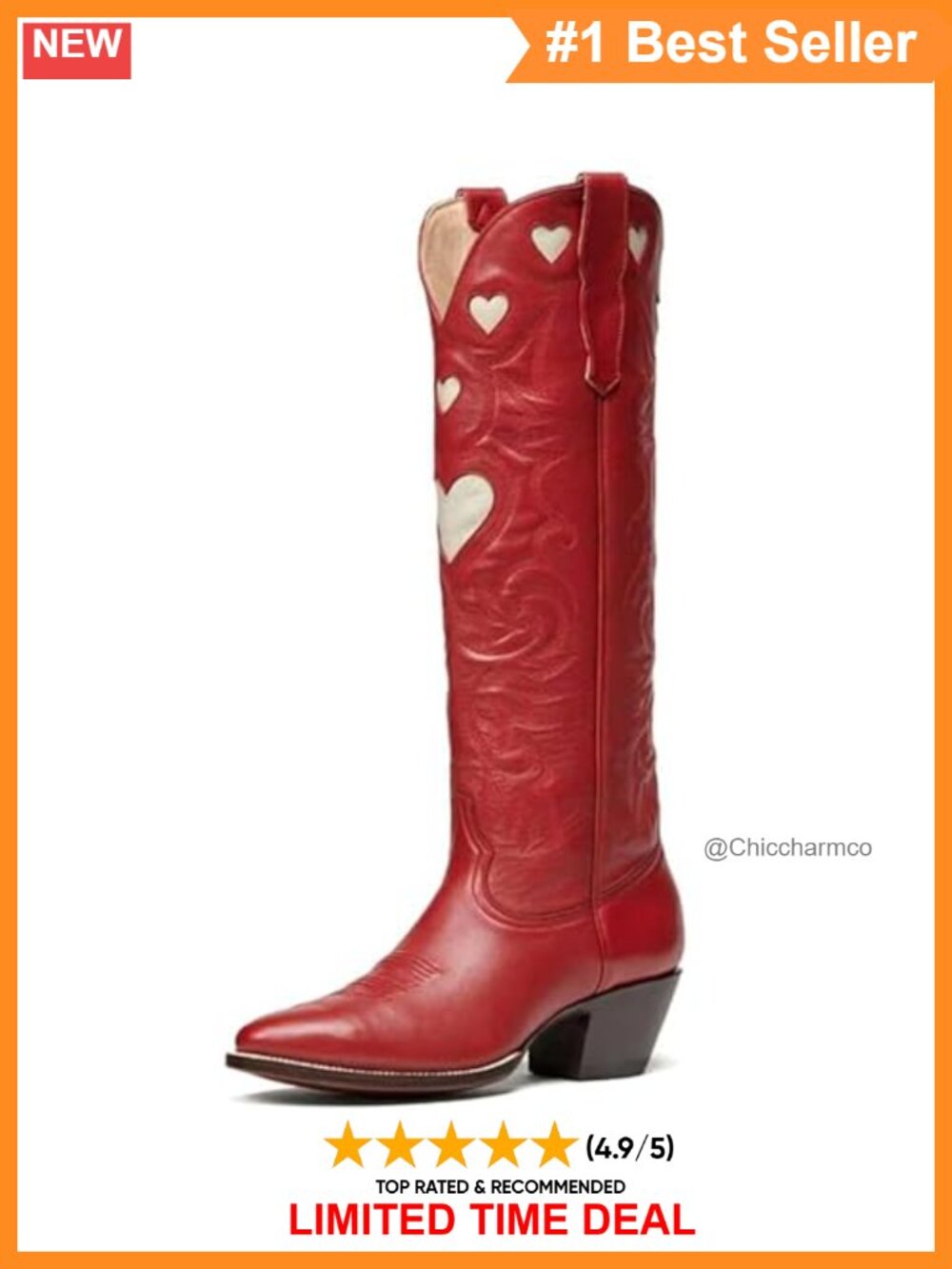 Women's Knee High Western Cowboy Boots Embroidered Vegan Leather Block Heel